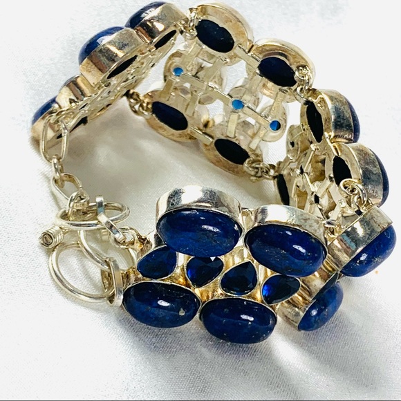 lapis & blue faceted gems sterling bracelet - Picture 2 of 7